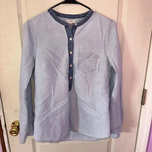 J.Crew Women's Denim Mandarin Collar Top Blue 100% Cotton Pullover Sz 8